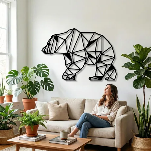 Miniatura 2 de DEKADRON Arte de pared de metal, oso geométrico, silueta de pared en 3D, decoración de pared de metal, decoración de pared para el hogar, oficina