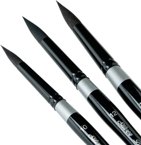Miniatura 23 de Silver Brush Limited WC-3000S - Juego de acuarela Master de terciopelo negro, juego de 3 pinceles, forro de escritura tamaño 1, tamaño de lavado