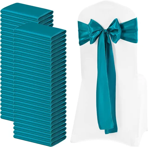 Miniatura 15 de 72 bandas de satén para silla, color azul bebé, lavables y reutilizables, fundas universales para silla, suministros para atar en la espalda