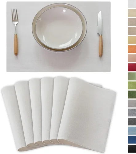 Miniatura 44 de Demetex Juego de 4 manteles individuales de lino resistentes al calor, manteles individuales de arpillera para comedor, cocina, banquete, lino claro