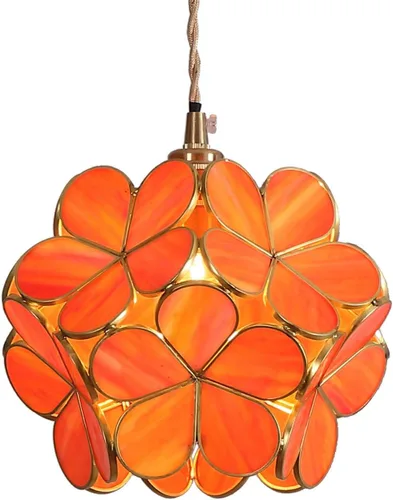 Bieye L10749 - Lámpara colgante de techo de vidrio manchado estilo Tiffany con pantalla de 8 pulgadas de ancho (naranja, 8" flor de cerezo)