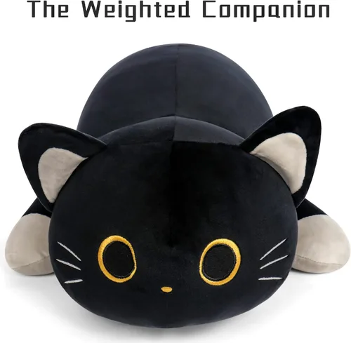 Miniatura 3 de Wepop Animales de Peluche con Peso de Gato Negro de 24 pulgadas, Almohada de Gato Negro con Peso de 4.2 libras, Animal de Peluche Gigante de Gato
