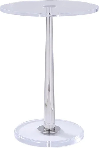 Mesa de acrílico transparente con poste de metal cono (pequeño, plateado)