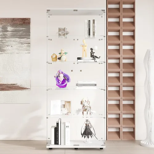 Miniatura 12 de FANYUSHOW Vitrina de cristal con doble puerta y cerradura, estilo de instalación rápida, gabinete Curio de 4 estantes de vidrio templado de 5mm