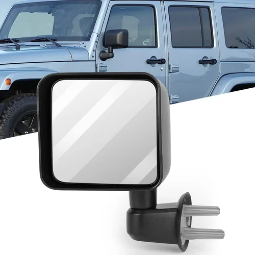 Miniatura 46 de Juego de montaje de espejos laterales Compatible con 1987-2002 para Jeep Wrangler con puerta media, plegable manual, espejo negro manual texturizado