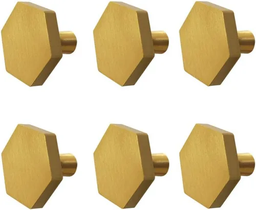 Miniatura 7 de 6 pomos hexagonales de latón macizo de 1.06 pulgadas para cajones, color bronce champán para cocina, gabinete de baño, aparador y armario