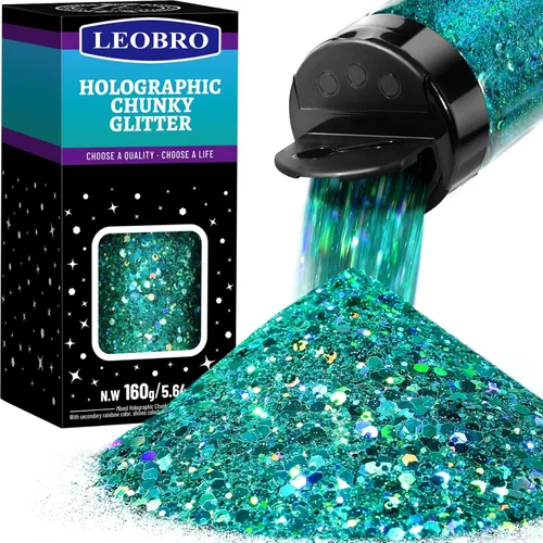 LEOBRO - Purpurina azul, 160G/5.64OZ, purpurina gruesa holográfica para manualidades, resina, uñas, cuerpo, vasos, decoraciones para fiestas, (Azul