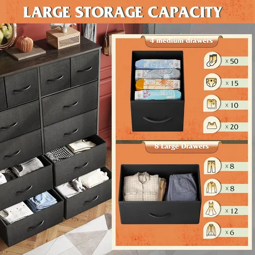 Miniatura 5 de WLIVE Cómoda alta para dormitorio con 12 cajones, aparadores y cómodas, cómoda de tela para armario, sala de estar, aparadores de almacenamiento