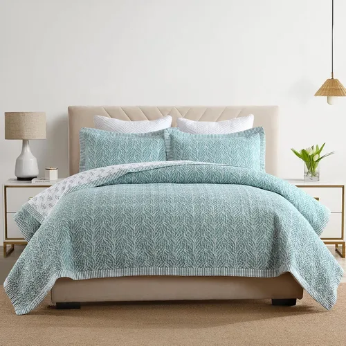 Miniatura 8 de SahSahCasa - Juego de cama con edredón tamaño queen, 100% algodón, con colcha, patrón botánico, color sólido, elegante, edredón acolchado ligero