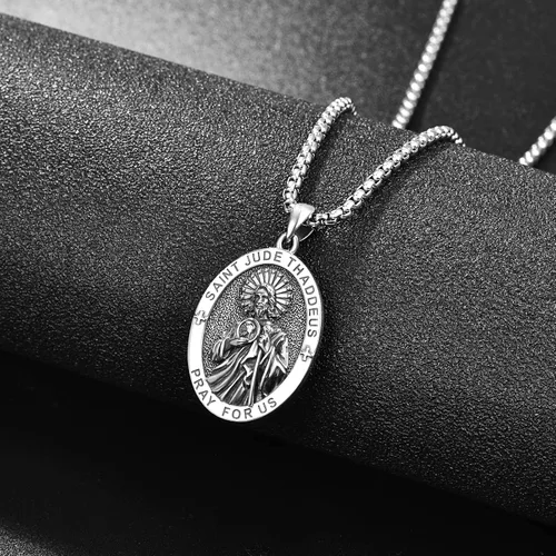 Miniatura 4 de Medallas patronales de plata de ley 925 Collar de amuleto de protección para hombres con cadena Rolo de 0.098 in 22 pulgadas + 2 pulgadas