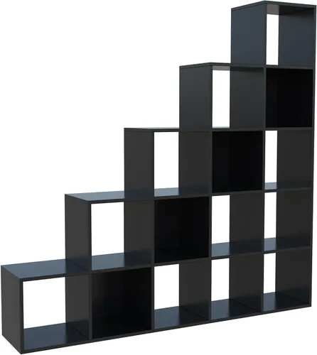 Miniatura 3 de OSCHF Estantería de almacenamiento en forma de cubo escalera, estante esquinero de 5 niveles en forma de L, organizador reversible de 15 cubos