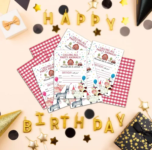 Miniatura 3 de Tarjetas de invitación de fiesta de cumpleaños para niños, invitaciones de fiesta, celebración de fiesta para adolescentes, animales de granja