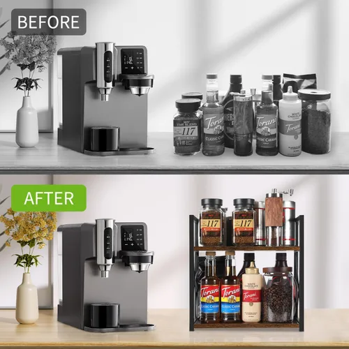 Miniatura 5 de YINMIT Organizador de Estante de Encimera, Accesorios para Barra de Café, Estante para Especias, Estante de Café para Encimera, Estación Marrón