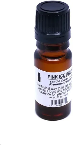 Aceite aromático inspirado en hielo rosa en vidrio ámbar con difusores y quemadores integrados de 0.33 onzas líquidas.