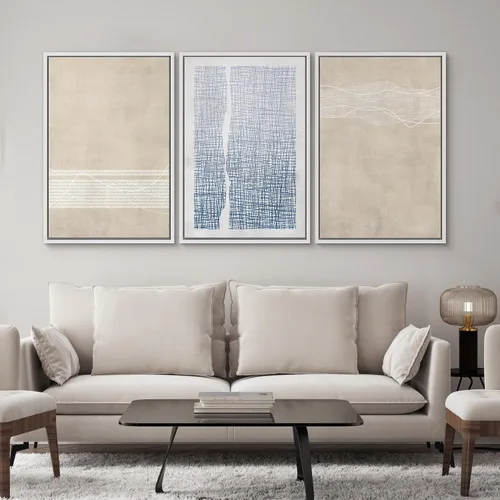 Miniatura 697 de SIGNWIN Lienzo enmarcado para pared, arte con pinceladas de flujo neutro en tonos beige abstractos, ilustraciones, arte moderno, decorativo