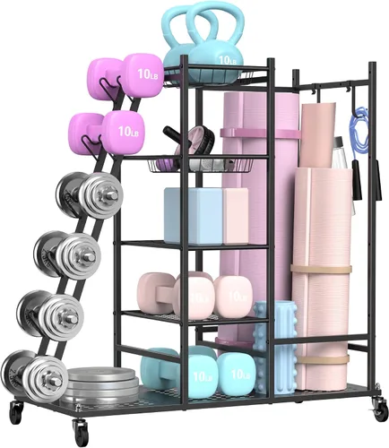 Miniatura 6 de PLKOW Weight Rack for Dumbbells, Home Gym Storage for Dumbbells Yoga Mat Kettlebells, Yoga Mat Storage Rack for Garage, Home Gym