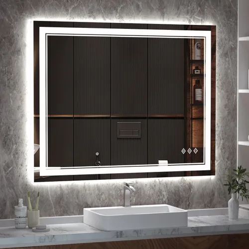 Miniatura 14 de Espejo LED, 20 x 28 pulgadas, gradiente frontal y retroiluminado LED, espejo de baño LED de 3 colores regulables CRI>90, IP54, espejo de baño