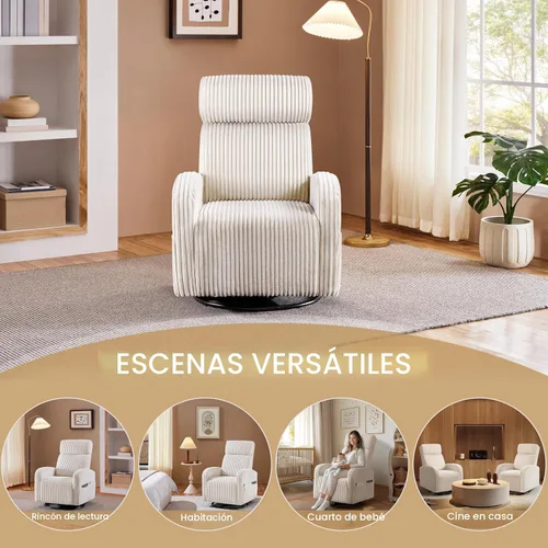 Miniatura 7 de Yaheetech Silla deslizante giratoria de 360° para cuarto de bebé, silla mecedora para amamantar con bolsillos laterales, mecedora de pana para sala