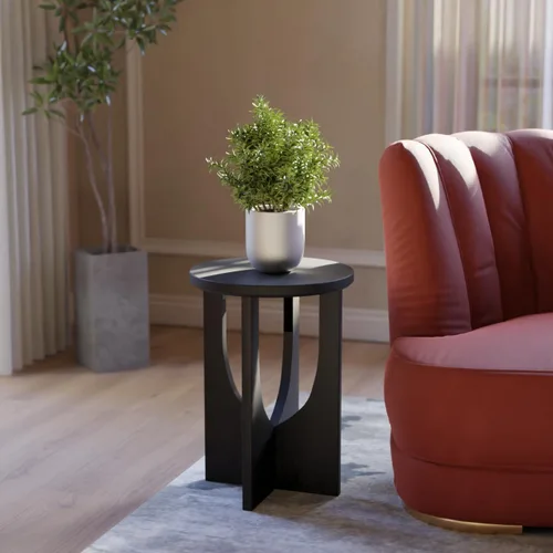 Miniatura 23 de Relso Aurora - Mesita de noche de madera maciza con estante abierto, mesa de noche con acabado negro, mesa auxiliar para dormitorio, sala de estar