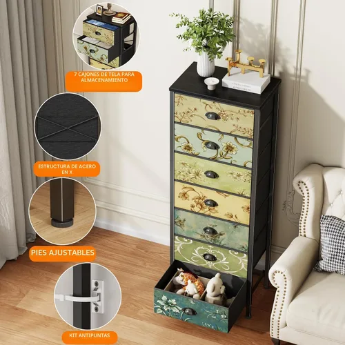 Miniatura 5 de Furnulem Cómoda de 4 cajones, mesita de noche vertical para niños, adultos, cómoda de tela para dormitorio, sala de estar, armario, guardería