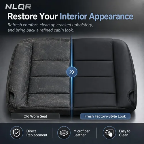 Miniatura 6 de NLQR Funda de Asiento de Reemplazo Inferior del Conductor Frontal de Microfibra de Aspecto de Cuero Negro Compatible con Ford F250 F350 F450 F550