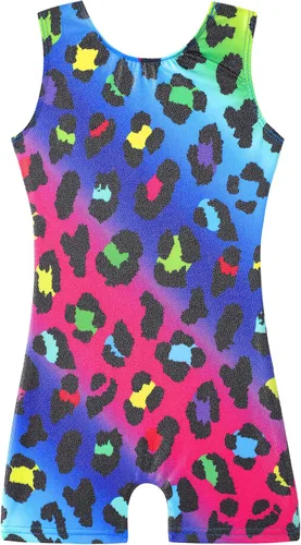 Miniatura 91 de HOZIY - Leotardos de gimnasia con pantalones cortos brillantes para niñas pequeñas; estampados de unicornio, aurora, arco iris, sirena, dinosaurio