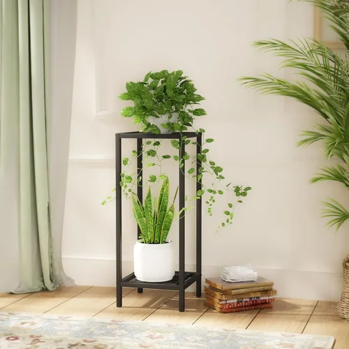 Miniatura 9 de Zhongma Soporte para Plantas de Interior y Exterior de 2 Niveles de 30" de Alto, 12 L x 12 W x 30 H pulgadas, Soporte de Flores de Metal Cuadrado