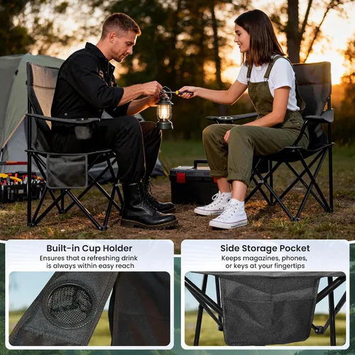 Miniatura 3 de Silla portátil de campamento, paquete de 2, silla plegable para exteriores con portavasos y bolsillo lateral para campamento, senderismo, picnic