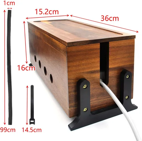 Miniatura 2 de Caja grande de organización de cables, caja oculta de cables de madera y organizador para regleta de alimentación, almacenamiento de cables