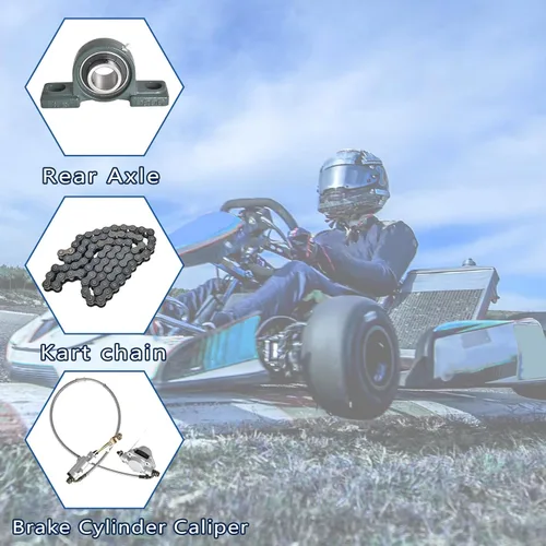 Miniatura 4 de Kit de Eje Trasero Go Kart de 44 Pulgadas con Soportes de Almohada, Piñones, Discos de Freno, Cubos, Cadenas, Cilindros Maestros de Freno y Pinzas
