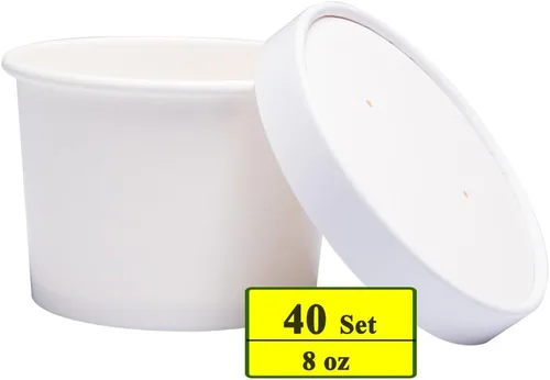 Miniatura 3 de Vasos de papel para helado con tapas de papel, tazas de papel para sopa caliente/fría con tapas (blanco) (40, 8 onzas)