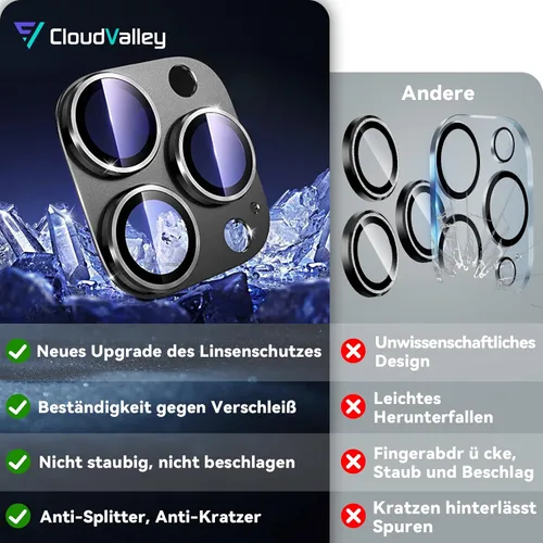 Miniatura 3 de CloudValley Protector de lente de cámara para iPhone 14 Pro/iPhone 14 Pro Max, vidrio templado 9H metal aluminio [diseño todo en 1], compatible