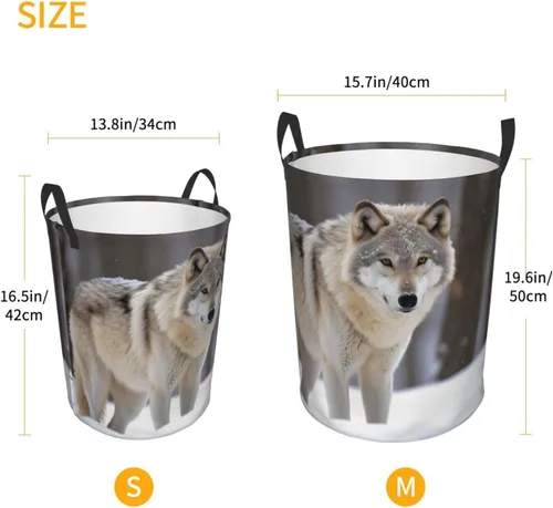Miniatura 5 de wolf in the snow print Circular Hamper Waterproof Storage Bin Organizer Basket Laundry Hamper With Handles For Clothes Toys Small