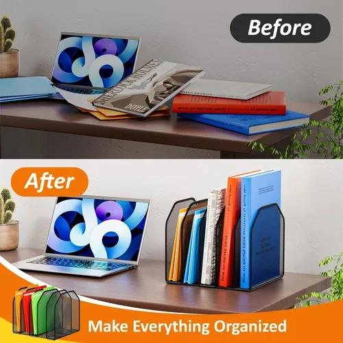Miniatura 5 de FUCDTEFC Organizador de archivos de escritorio, organizador de escritorio vertical ajustable de 5 secciones, clasificador de archivos, estante