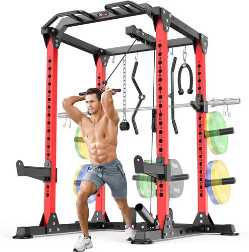 Miniatura 19 de Power Cage - Rack de Potencia Multifunción con Sistema de Cruce de Cables, Rack para Sentadillas de Capacidad de 1800 LBS con Banco de Pesas