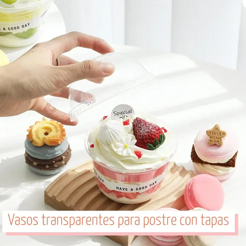 Miniatura 5 de Jnnzzggu Paquete de 50 tazas de postre de plástico transparente de 9 onzas con tapas de cúpula, cuencos desechables sin agujeros para pudín