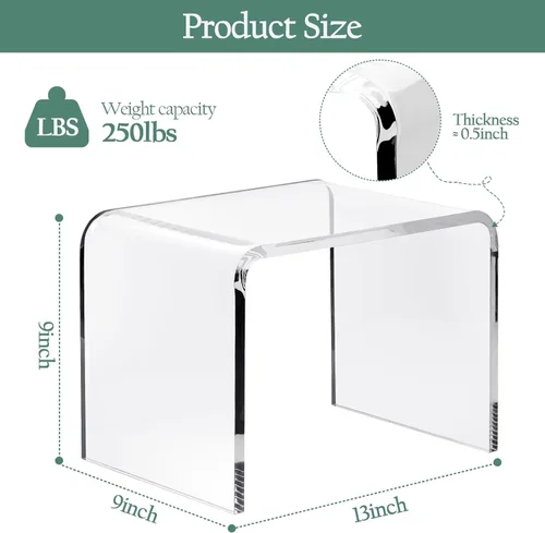 Miniatura 3 de uyoyous Banco de ducha y taburete de acrílico de 13 pulgadas, capacidad de 250 libras, asiento de baño impermeable, taburete de plástico