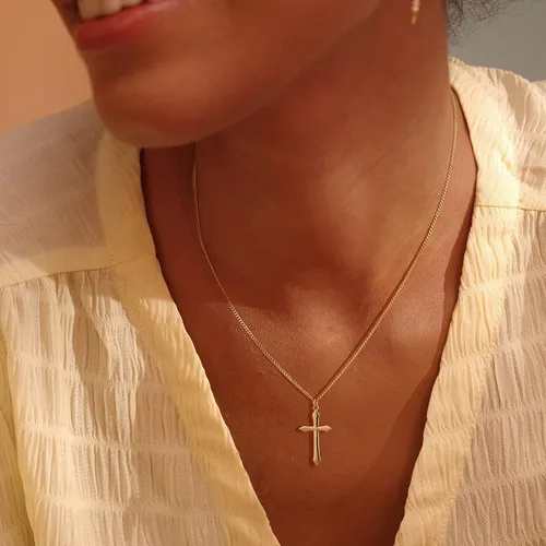 Miniatura 114 de Fettero - Collar con dije de cruz de fe, chapado en oro de 14 K, cadena fina, minimalista, simple, pequeña, para oración, regalo de joyería religiosa