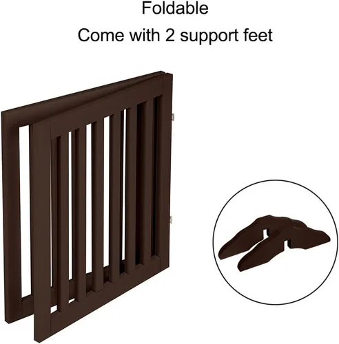 Miniatura 4 de unipaws Puerta para mascotas independiente de 24" de altura para perro y gato, puertas de madera para perros para entrada, escaleras, valla plegable