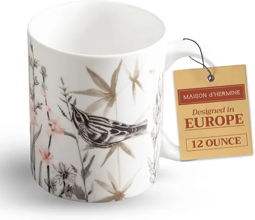 Miniatura 54 de Maison d' Hermine Taza de café con asas, tazas de porcelana fina de hueso, paquete de dos tazas de té para bebidas calientes, capuchino, latte, 015