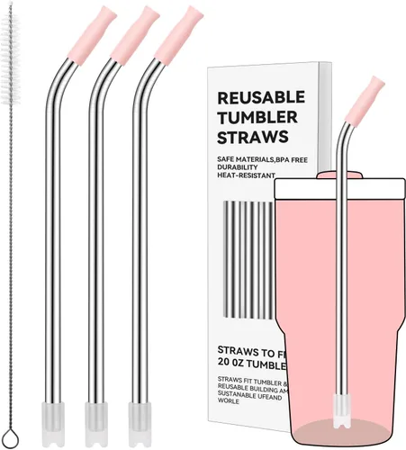 Miniatura 81 de Pajitas de metal rectas para vaso Stanley de 40 onzas, paquete de 3 popotes reutilizables de acero inoxidable con puntas de silicona y cepillo Gris