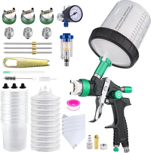 Miniatura 8 de El kit de pistola de pulverización de aire HVLP incluye 10 vasos de pintura desechables de 22.0 fl oz con boquillas de 1.4/1.7/0.079 in. La pistola