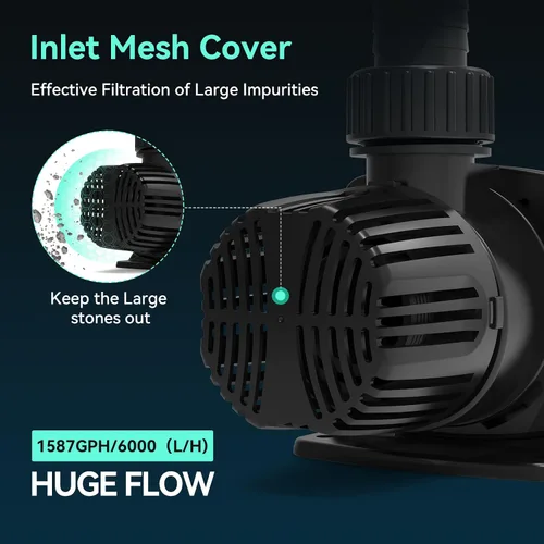 Miniatura 3 de Bomba de agua sumergible 1587 GPH, bomba de estanque de 55 W con 16.5 pies. Altura de elevación para piscina de estanque Koi, cascada, pecera