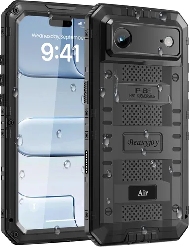 Miniatura 29 de Beasyjoy - Funda impermeable para iPhone 13 Pro, carcasa de metal con protector de pantalla integrado, carcasa protectora de cuerpo completo de Negro