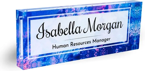 Miniatura 24 de Placa de Nombre de Escritorio de Acrílico Transparente Grueso Personalizada de 8x3" con Logo Personalizado - Decoración Profesional de Oficina