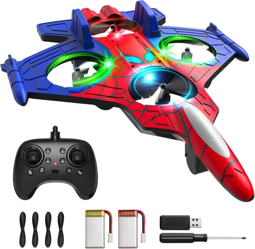 Mini Dron Spider, Avión de Control Remoto de Espuma para Niños, Jet RC de 2.4GHz con Luces LED, Volteretas y Giros Acrobáticos de 360°, Juguete