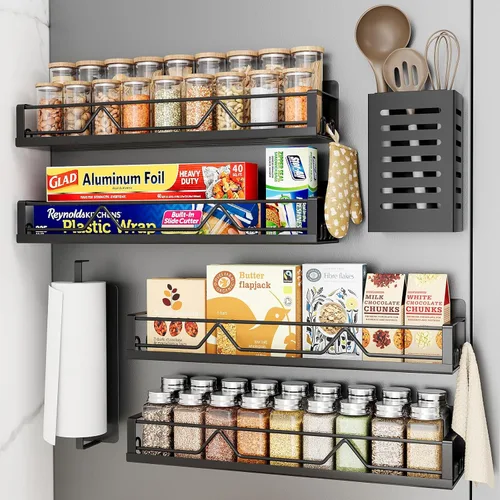 Miniatura 18 de Mystozer Paquete de 2 organizadores magnéticos para especias, ahorro de espacio para refrigerador y horno microondas, estante magnético