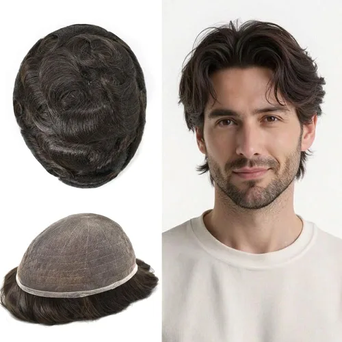 Miniatura 79 de PUNRU HAIR Completo Swiss Lace Toupee para hombres Sistema de cabello humano real Sistema de reemplazo de cabello humano para hombre Toupee