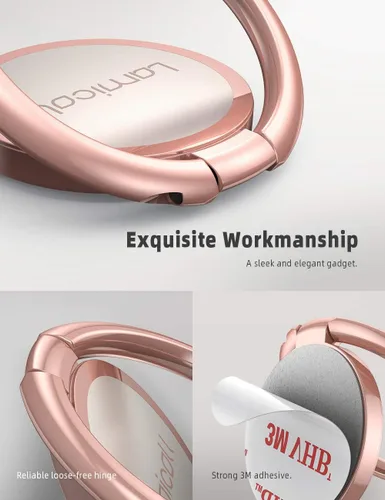 Miniatura 6 de Lamicall Anillo para Teléfono Celular Oro Rosa, Soporte Adhesivo Universal con Agarre para Dedos, Compatible con iPhone 17 16 15 Pro Max XR X