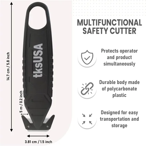 Miniatura 3 de Cortador de caja de seguridad. tksUSA here, tu cortador inoxidable, abridor de paquetes de acero. Paquete de cuchillos de seguridad con cuchilla